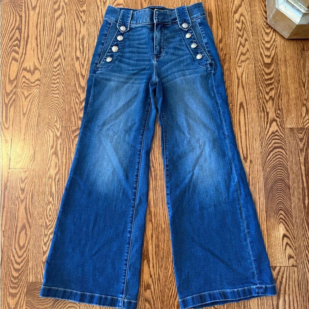 White House Black Market Dark Blue Wide Leg Button-Accent Jeans